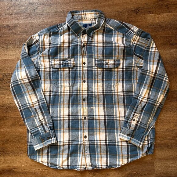 George Other - George Casual Button Down Mens XL Blue White Plaid Rugged Flannel Shirt